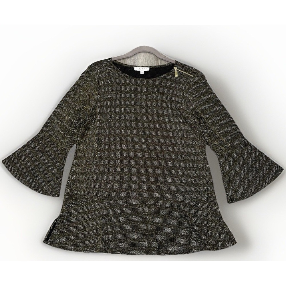 Chaus New York S-Large Black Gold Shimmer Sparkle Evening‎ Cocktail Party Blouse